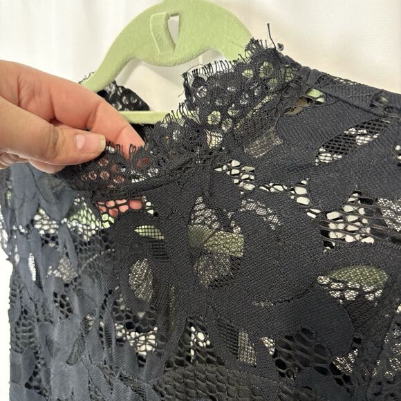 SANS SOUCI Size S Black High Neck Lace Overlay Sleeveless Dress Party Sexy Sweet - Picture 3 of 8